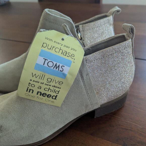 NEW Tom's Deia Zipper Ankle Booties in Tan Suede and Neutral Glitter W9.5 - Picture 7 of 8